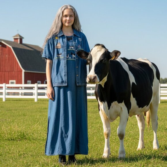 🐄 VTG New Direction Denim 2-Piece Set Farm Embroidery MP Y2K 🌻 - Picture 1 of 10